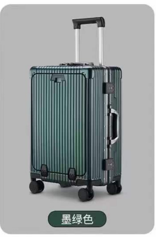 حقيبة 24 بوصة أمامية مفتوحة الصلبة القشرة الإطار الألومنيوم مع منفذ شحن USB TSA قفل حامل كوب وحامل الهاتف المتوسط